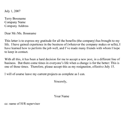 sample resignation letter. Resignation Letters