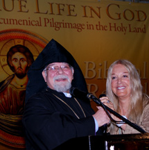 Vassula Ryden with one of 122 Clergy who participated in True Life in God Holy Land Pilgrimage, Aug. 25 to Sept. 2