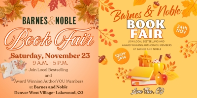 It’s a Book Fair with Colorado Authors at the  Barnes & Noble Bookstores this Saturday and Sunday