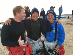 Joe Lorenz, Jeff Guy and Kwin Morris  after their 60 mile Standup Paddleboard across Lake Superior in July