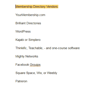 Membership Directory Vendors -- Google doc