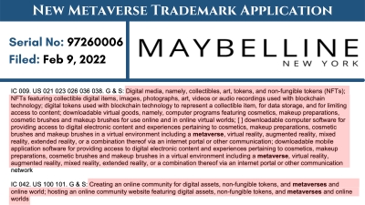 MAYBELLINE Trademark Application