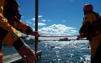 Instructor candidates performing a shore-based rescue