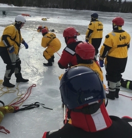 Firefighters training in ice rescue