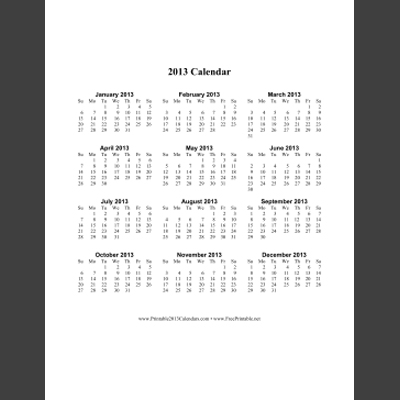 Free Printable 2013 Calendar