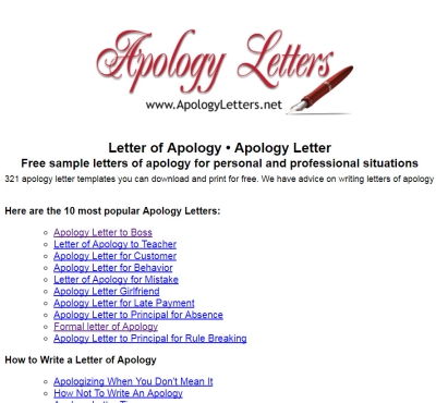 Sample Apology Wording