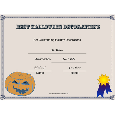 halloween award certificate
