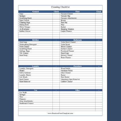 Cleaning Checklist