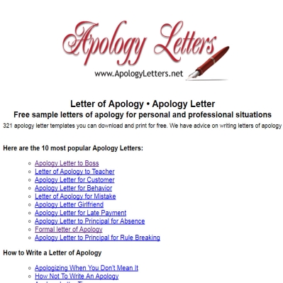 Sample Apology Letters