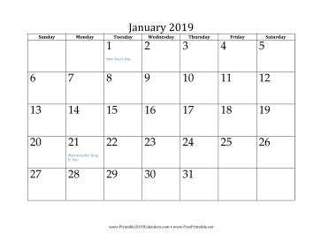 Monthly 2019 Calendars