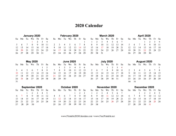 2020 Yearly Calendars