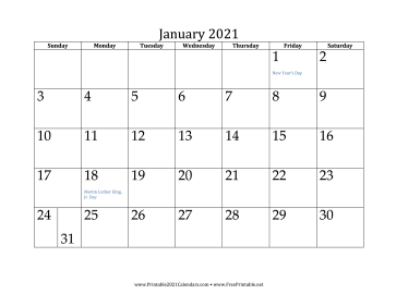 Monthly 2021 Calendars