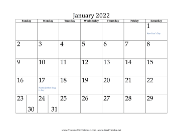 Monthly 2022 Calendars