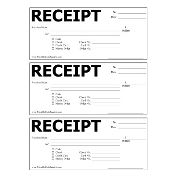 Printable Cash Receipts