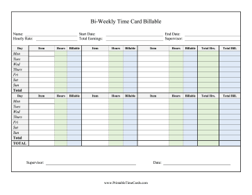 Billable Hours Time Cards