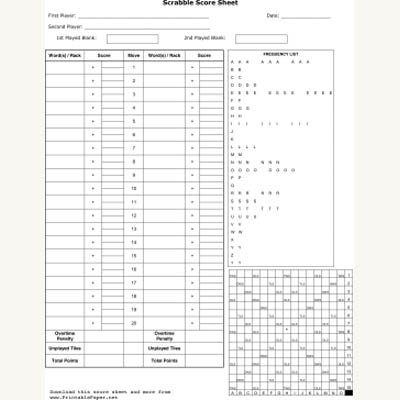 Free Printable Score Sheets