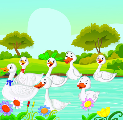 Googala Duck with His Family in the Spring