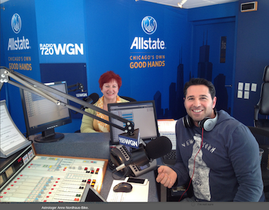 Anne Nordhaus-Bike and Frank Fontana on WGN Radio. Photo courtesy Caitlin Fry.