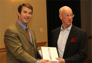 Mike Skiens (L) congratulates Louis Brownstone (R)