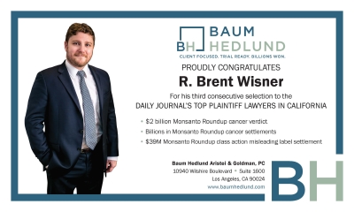 R. Brent Wisner, Trial Attorney and Senior Shareholder of Baum Hedlund Aristei & Goldman