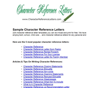 Free Character Reference Letter Template