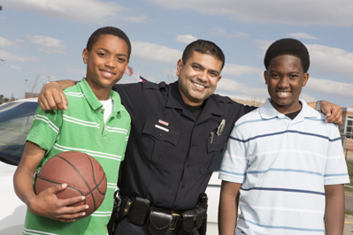 Police Officer with Local Teens